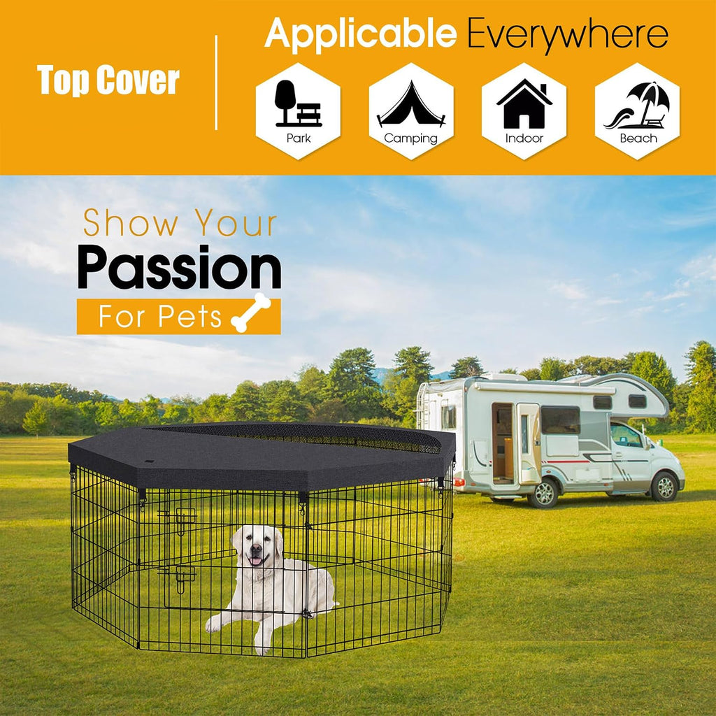 Dog Playpen Top Cover Only for 8 Panel 24 Inch Pet Playpen, Black Mesh Shade Cover for Small Medium Pets, Indoor