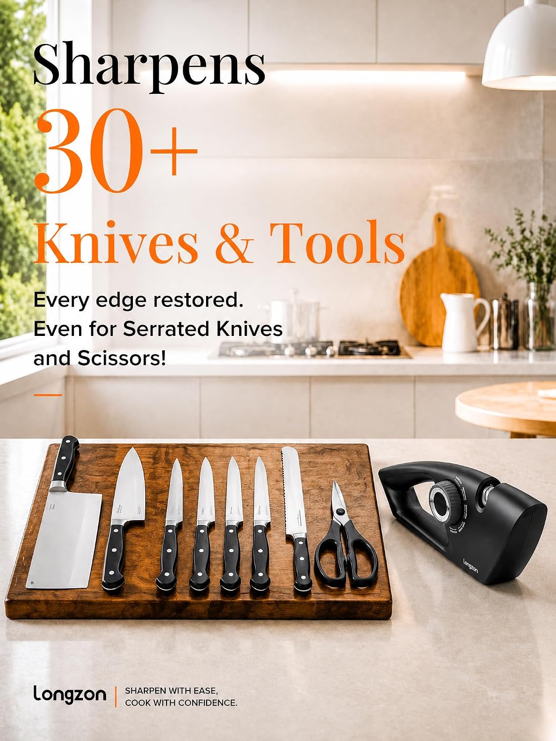6-in-1 Knife Sharpener 5 Stage with Cut-Resistant Glove, Manual Kitchen Tool for Scissors, Straight & Serrated