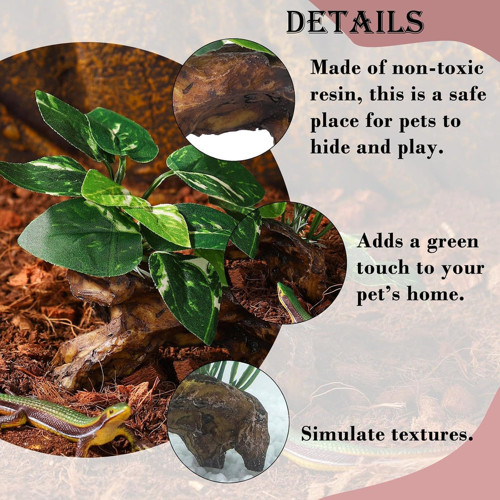 Artificial Aquarium Ornaments Silk Leaf Betta Fish Tank Decoration Driftwood Cave Decor for Reptiles Plants Driftwood