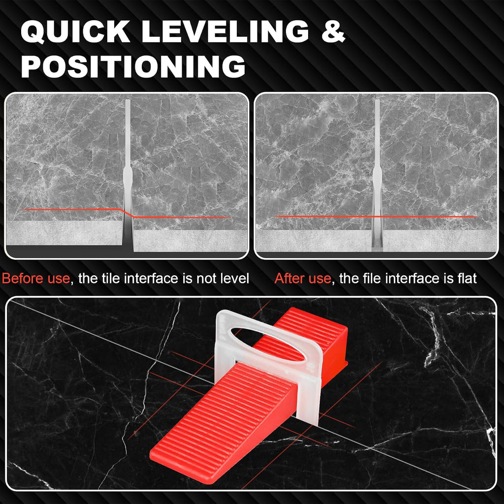 Tile Leveling System 1/8 Inch with Tile Plier and Rubber Hammer - 400Pcs Tile Spacers Leveling Clips and 100Pcs