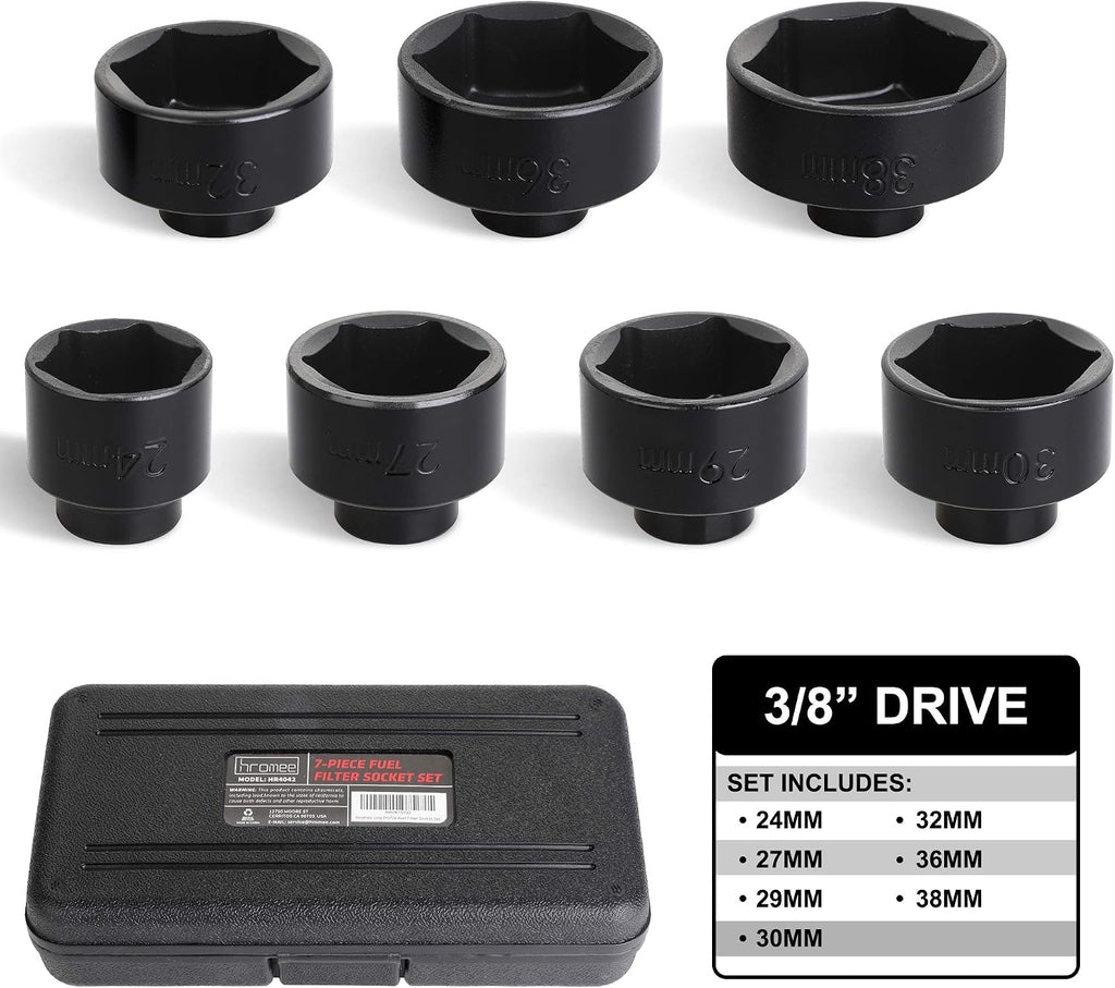 Fuel Filter Cap Removal Tool and Installer 7 Pieces Low Profile Oil Canister Socket Set 24mm 27mm, 29mm, 30mm, 32mm