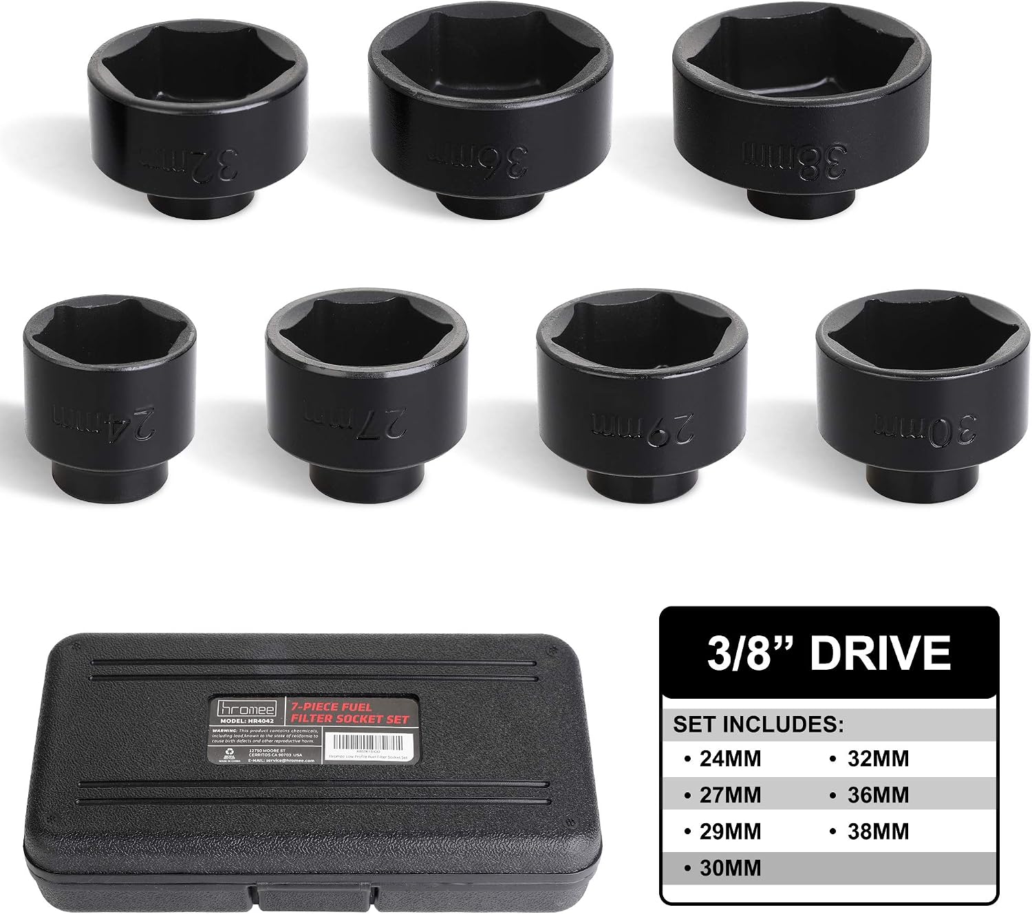 Fuel Filter Cap Removal Tool and Installer 7 Pieces Low Profile Oil Canister Socket Set 24mm 27mm, 29mm, 30mm, 32mm