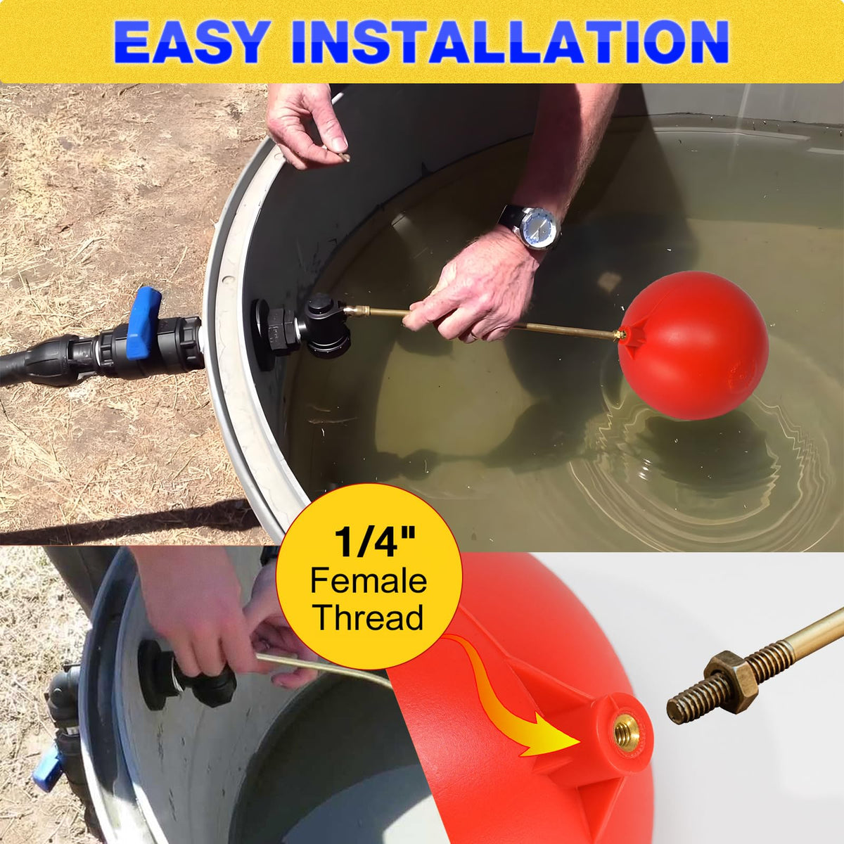 Shawmin 6" Float Ball Replacement, 1/4"-20 Female Thread for Float Valve