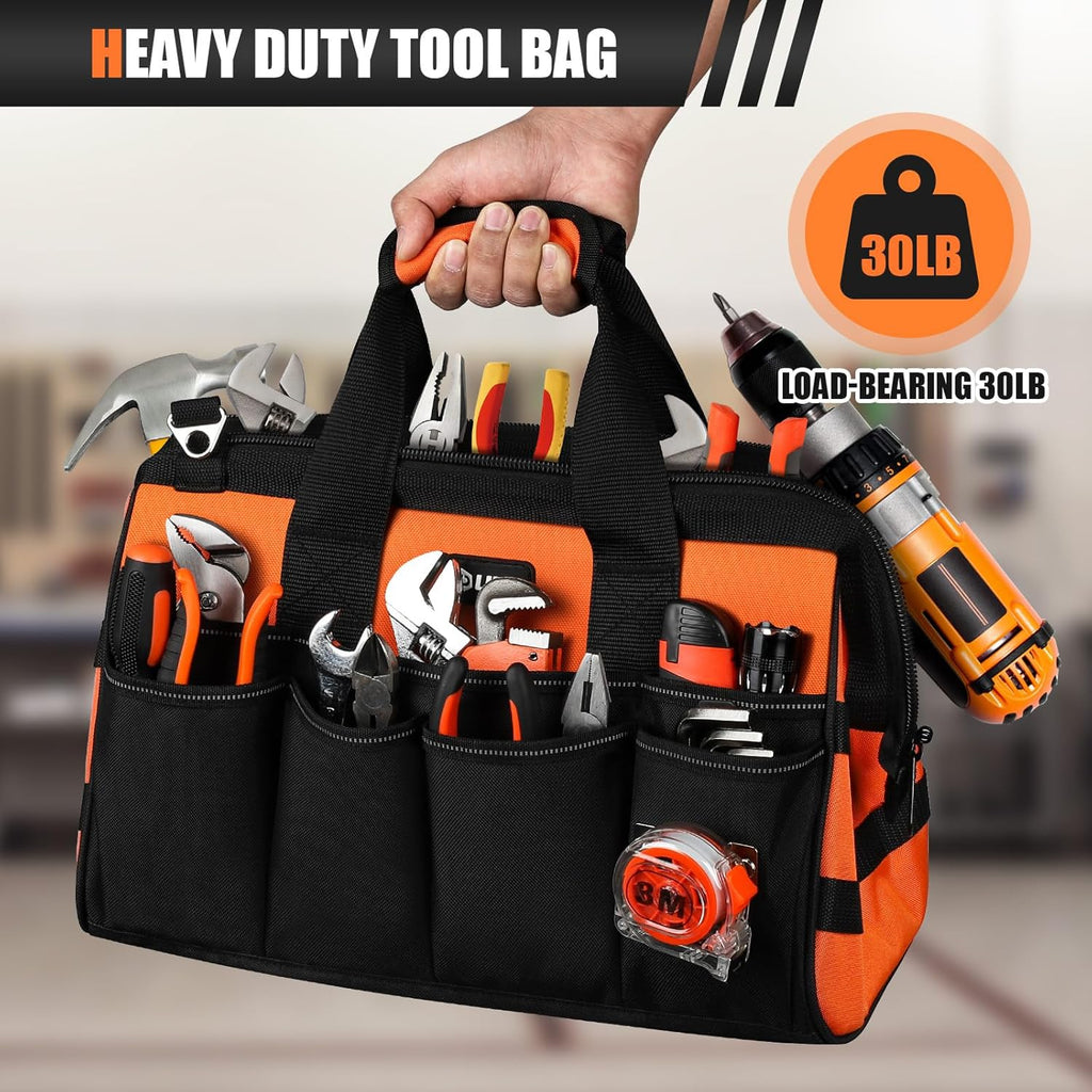 Heavy Duty Tool Bag 15-Inch, 16-Pocket Portable Soft Tool Box Organizer Storage, Handle Tactical Carry Tote Empty