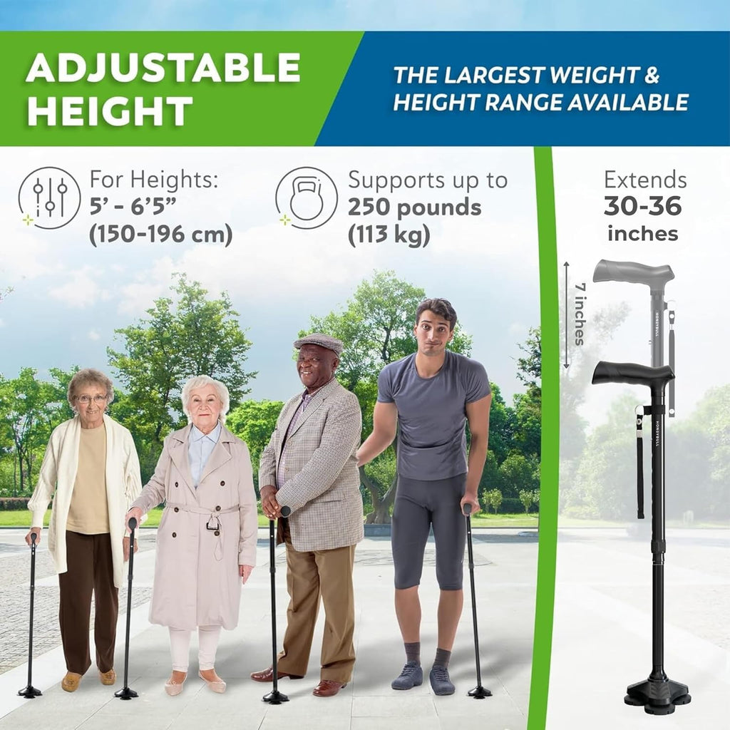 Walking Cane for Men & Women Foldable, Adjustable, Heavy Duty, Free Standing, All Terrain, Collapsible Walking Sticks