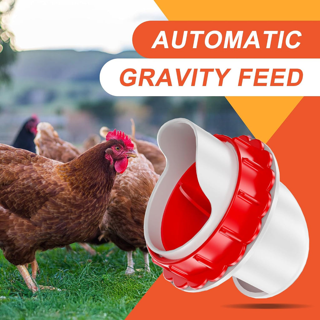 No Waste Chicken Feeders, DIY Automatic Poultry Feeder - 4 Ports Red