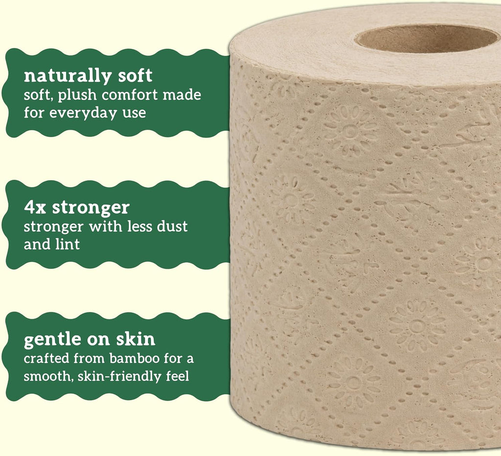 Bare Naked Unbleached Bamboo Toilet Paper, 12 Rolls, 250 Sheets, 4-Ply