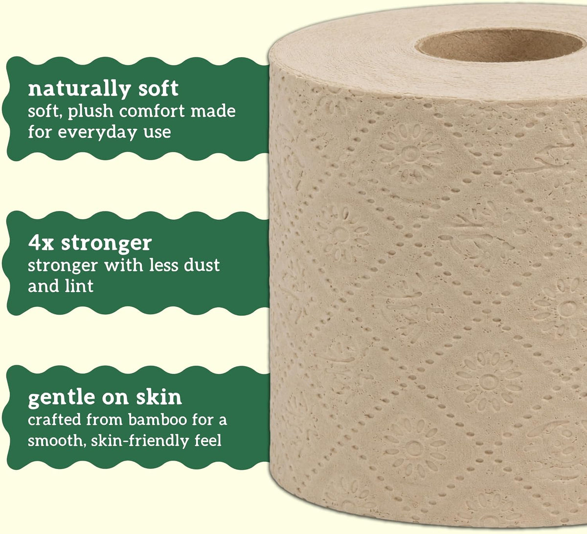 Bare Naked Unbleached Bamboo Toilet Paper, 12 Rolls, 250 Sheets, 4-Ply