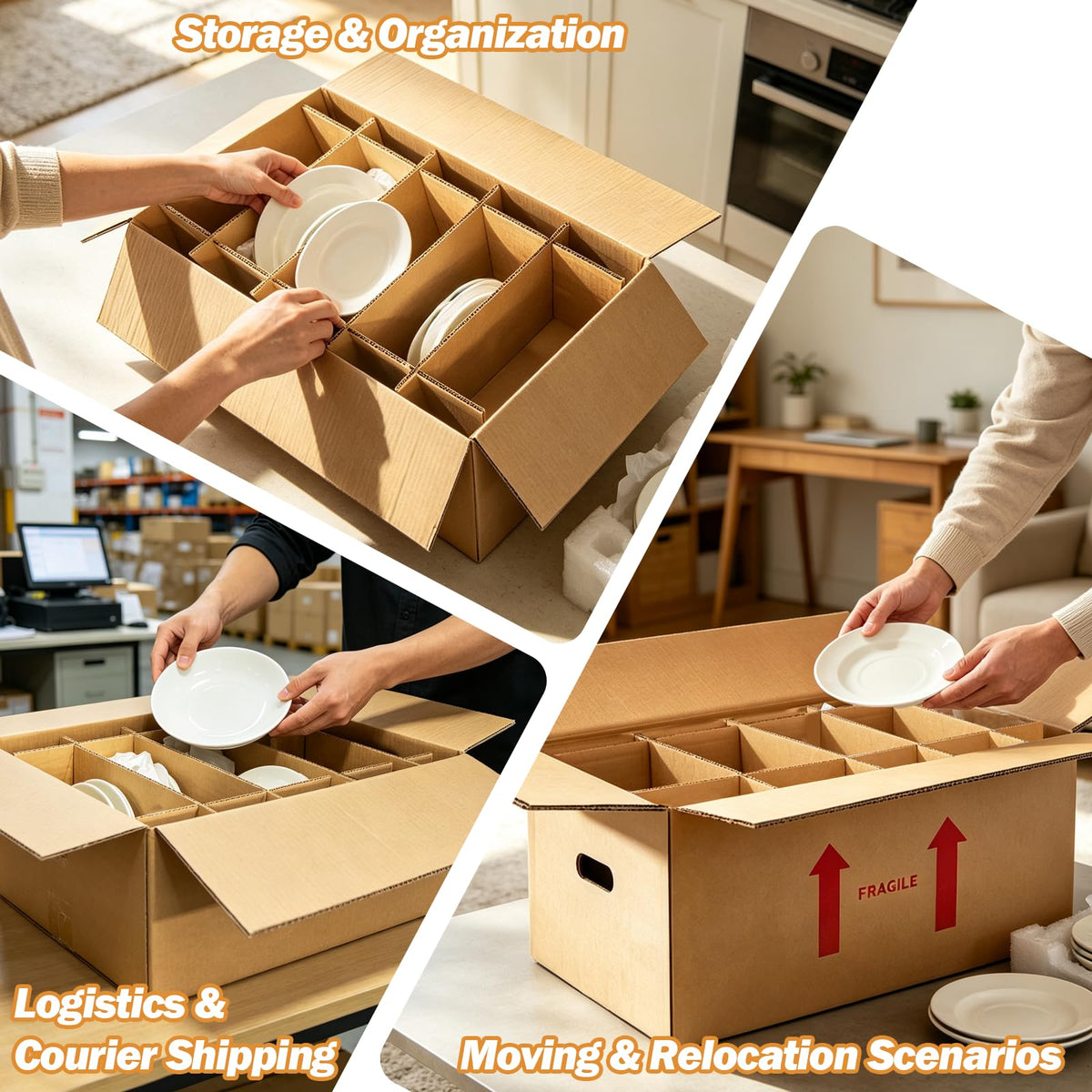 6-Set Dish Packing Kit Includes 24" x 12" x 11" Kitchen Moving Box Kit with Handle Holes, Large Corrugated Boxes with