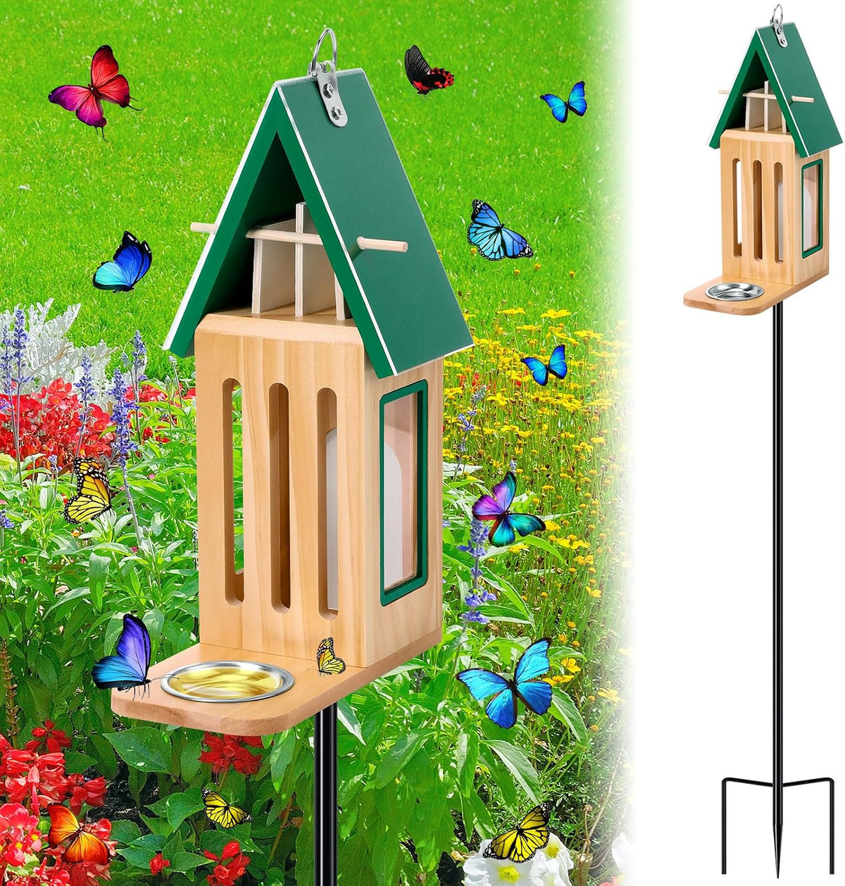 New Upgraded Butterfly House and Feeder for Outside Wooden Butterfly House