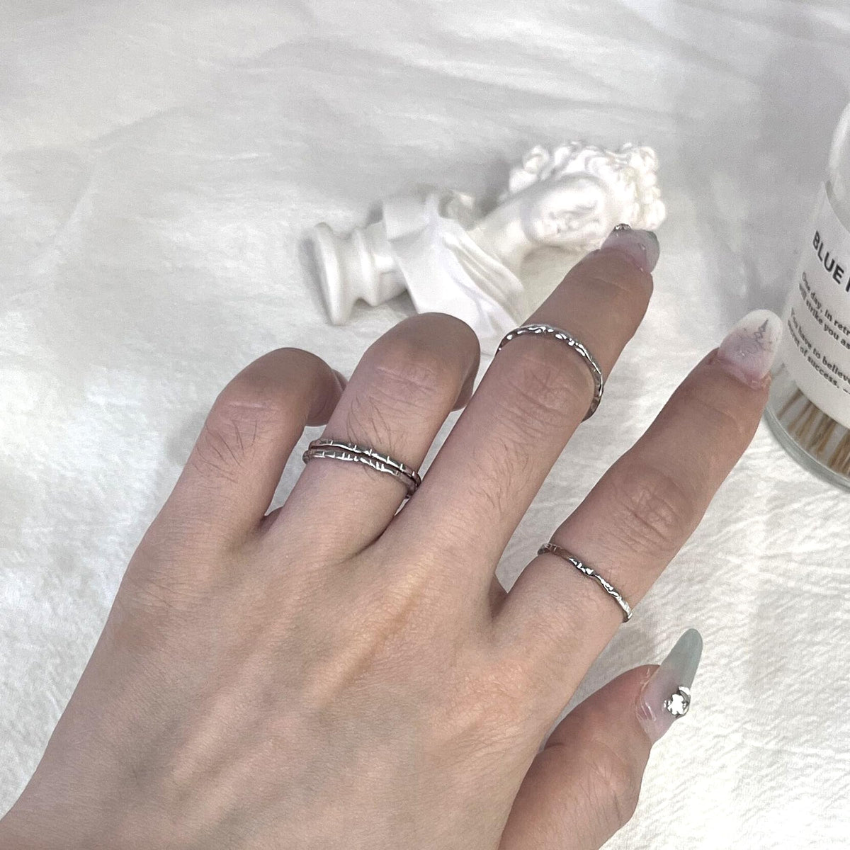 Kakikaki Sterling Silver Hammered Textured Thin Knuckle Midi Stacking Rings
