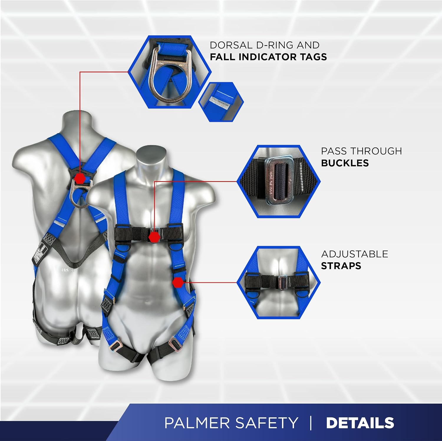 Palmer Safety Premium Fall Protection Roofing Bucket Kit I Full Body Safety Harness, 50' Vertical Rope, Anchor Set I