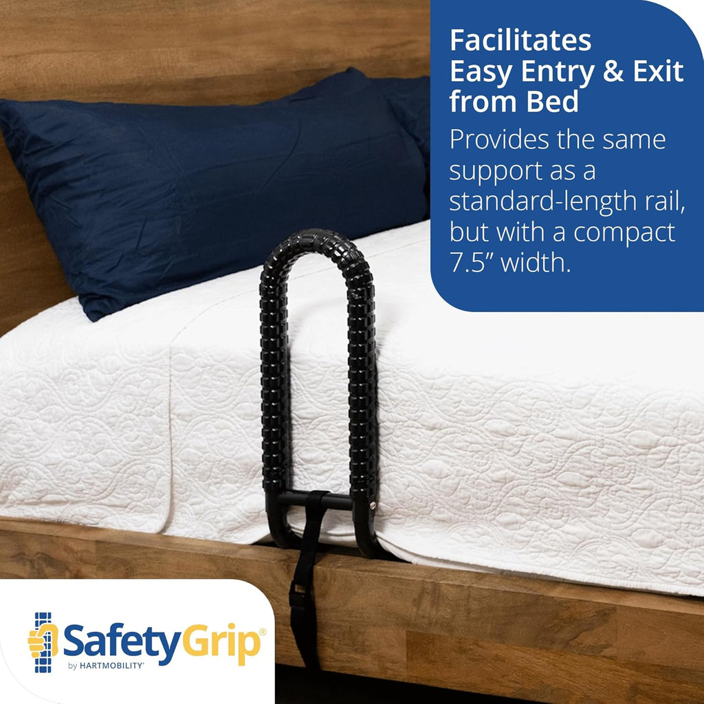 7.5″ Hand Grip Bed Rail with SafetyGrip, One Black Compact Support Rail, 400 lb Capacity, Slip Resistant Textured