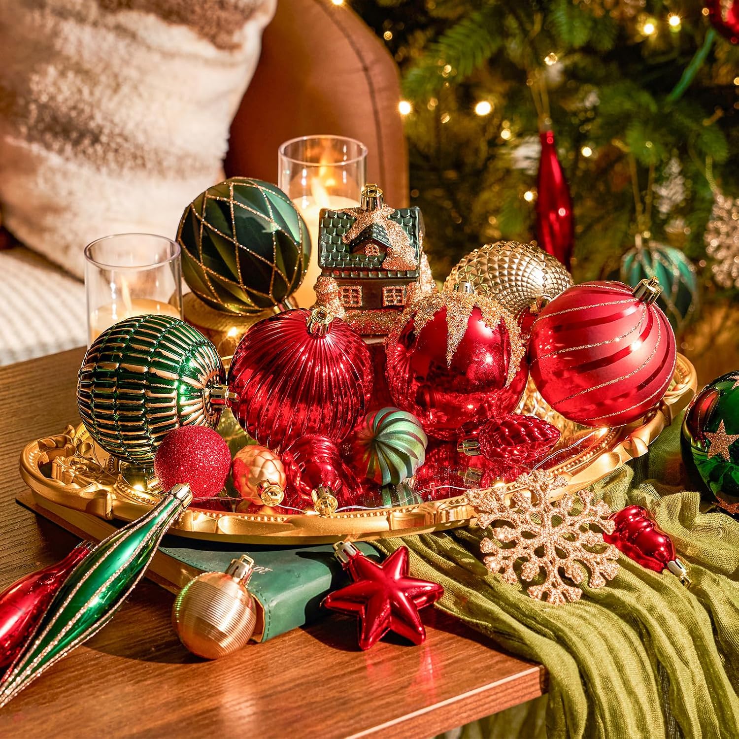 106Pcs Christmas Ornaments Set, Shatterproof Assorted Hanging Baubles Decorations Bulk for Christmas Tree Decorations