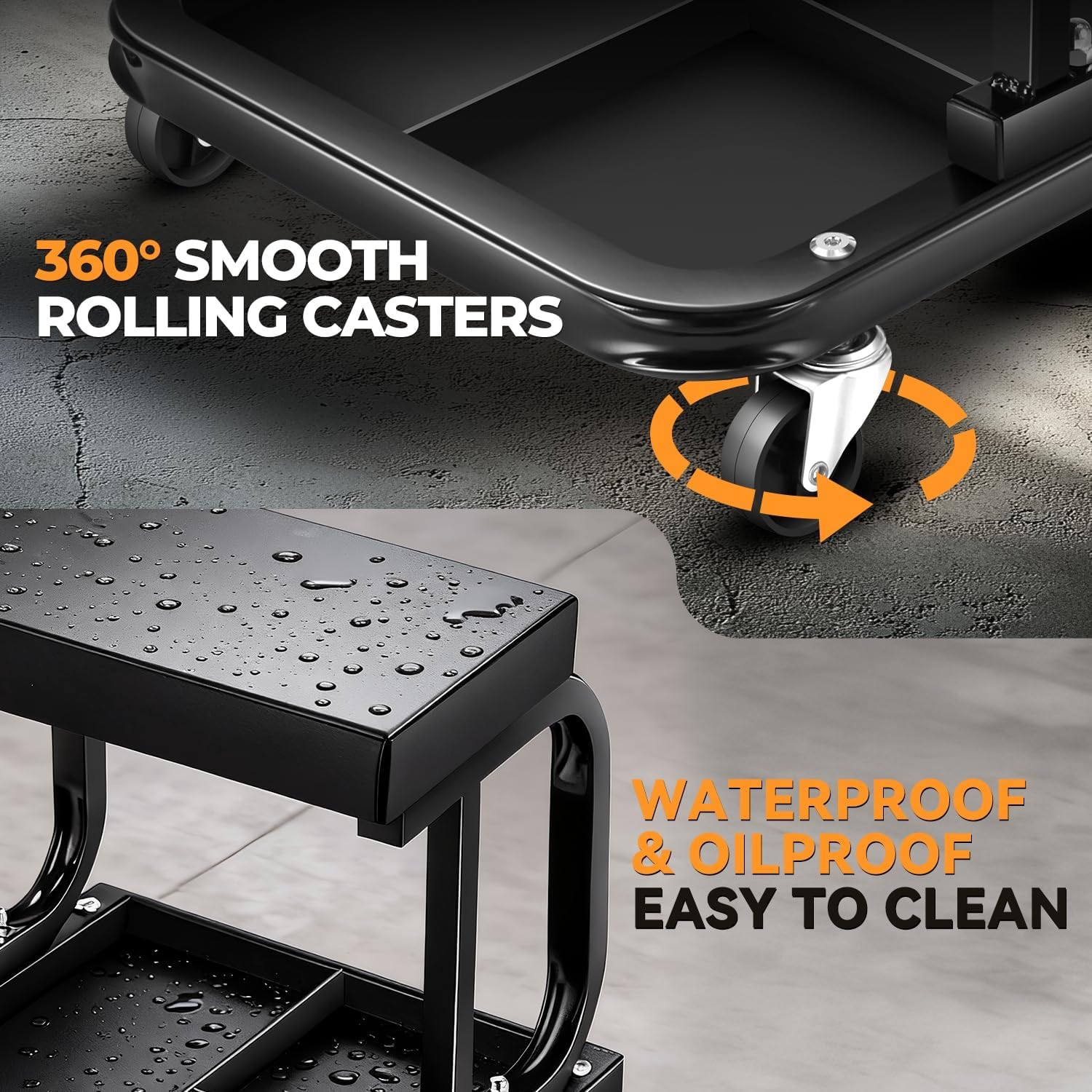 Rolling Mechanic Stool, Padded Shop Seat, w/Tool Tray, Black