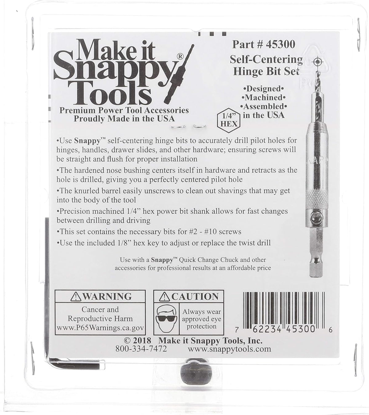Snappy 3pc Self Centering Hinge Drill Bit Set Made in USA