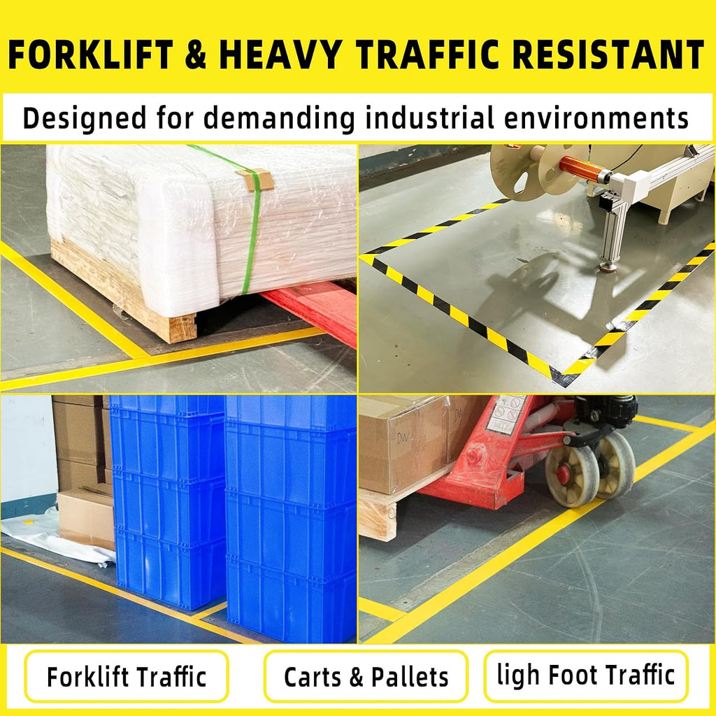 Floor Marking Tape, Non‑Abrasive Yellow Tape with Rolling Spindle Core