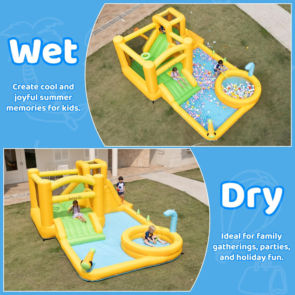 Water Slides for Kids, 9 in 1 Water Bounce House for Kids Backyard with Slide,Deep Pool, Climbing Wall, Water Cannon