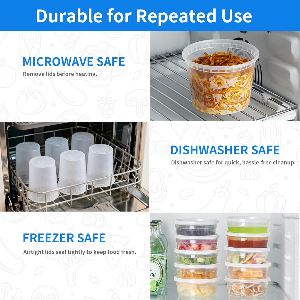 Plastic Deli Containers with Lids, 120 Sets 64 oz Leakproof Soup Cups