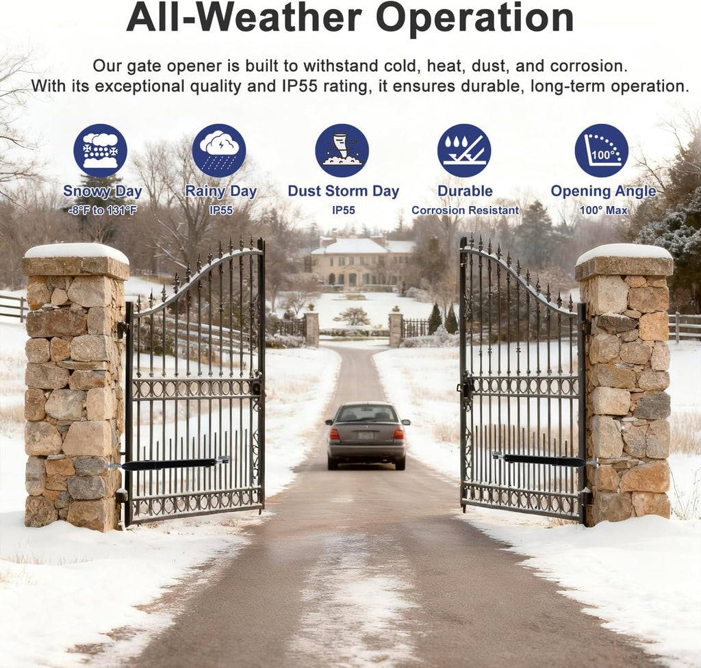 Automatic Dual Gate Opener for Swing Gates up to 660lb*2 16ft, Heavy Duty Electric Opener Kit for Driveway Home