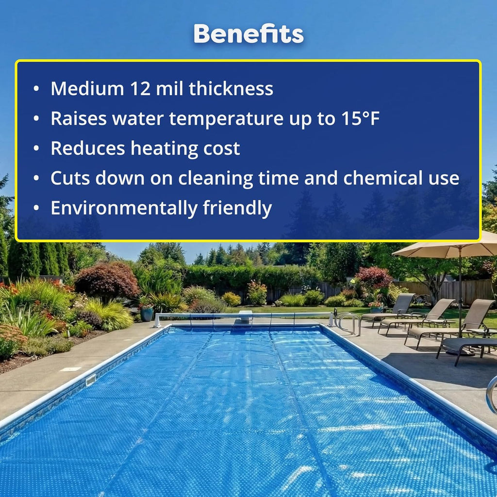16' x 32' Premium Blue Rectangle Solar Pool Cover 12 Mil for Solar Heating Above Ground Pools and Inground Pools