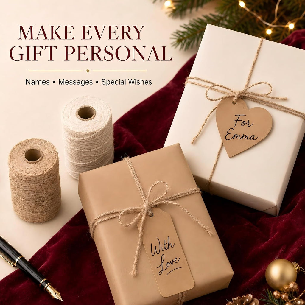 Natural Jute Twine String, 3 Rolls 984 Ft 2mm with 90 Gift Tags Set