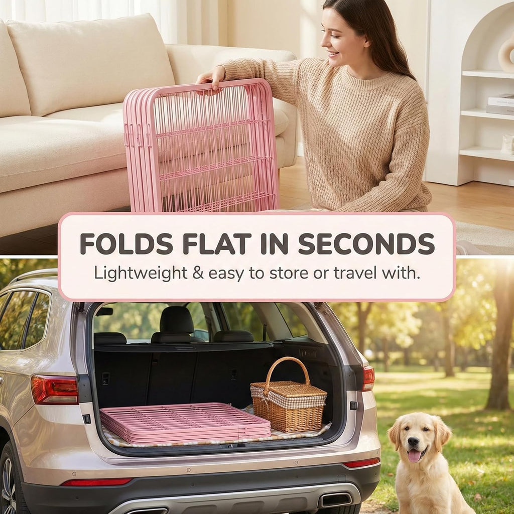 Pink Dog Playpen for Small/Medium Dogs - 32 inch 8 Panels Heavy Duty Metal Puppy Fence Outdoor Indoor with Door