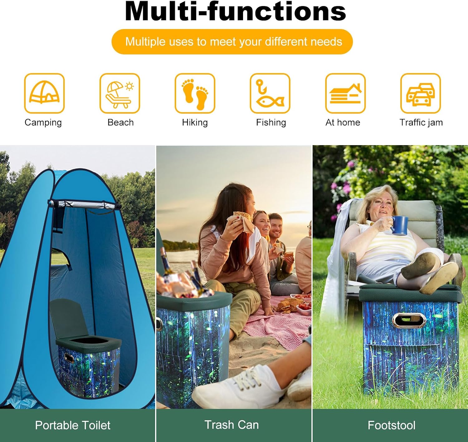 XL Portable Camping Toilet for Adults,Lightweight Folding Potty | Lightweight&Compact Potty with Lid for Adults and