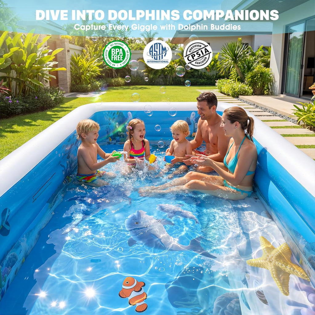 Extra Large Inflatable Pool with Lights,Upgraded Solar Powered Blow Up Pool for Adults,Inflatable Kids Swimming Pool