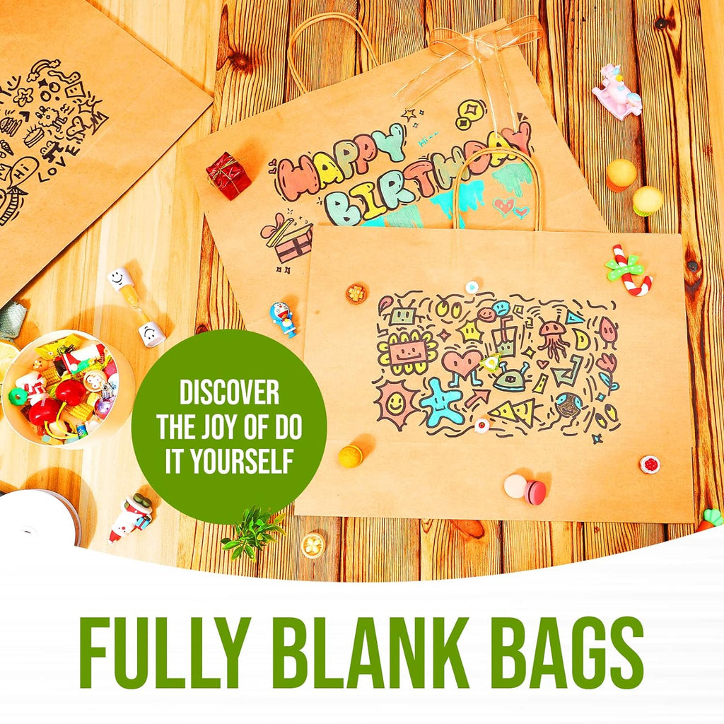 Kraft Paper Bags with Handles, 50 Pack Large Brown Heavy Duty Bags | 16x6x12 Inches, Bulk Shopping and Retail Bags