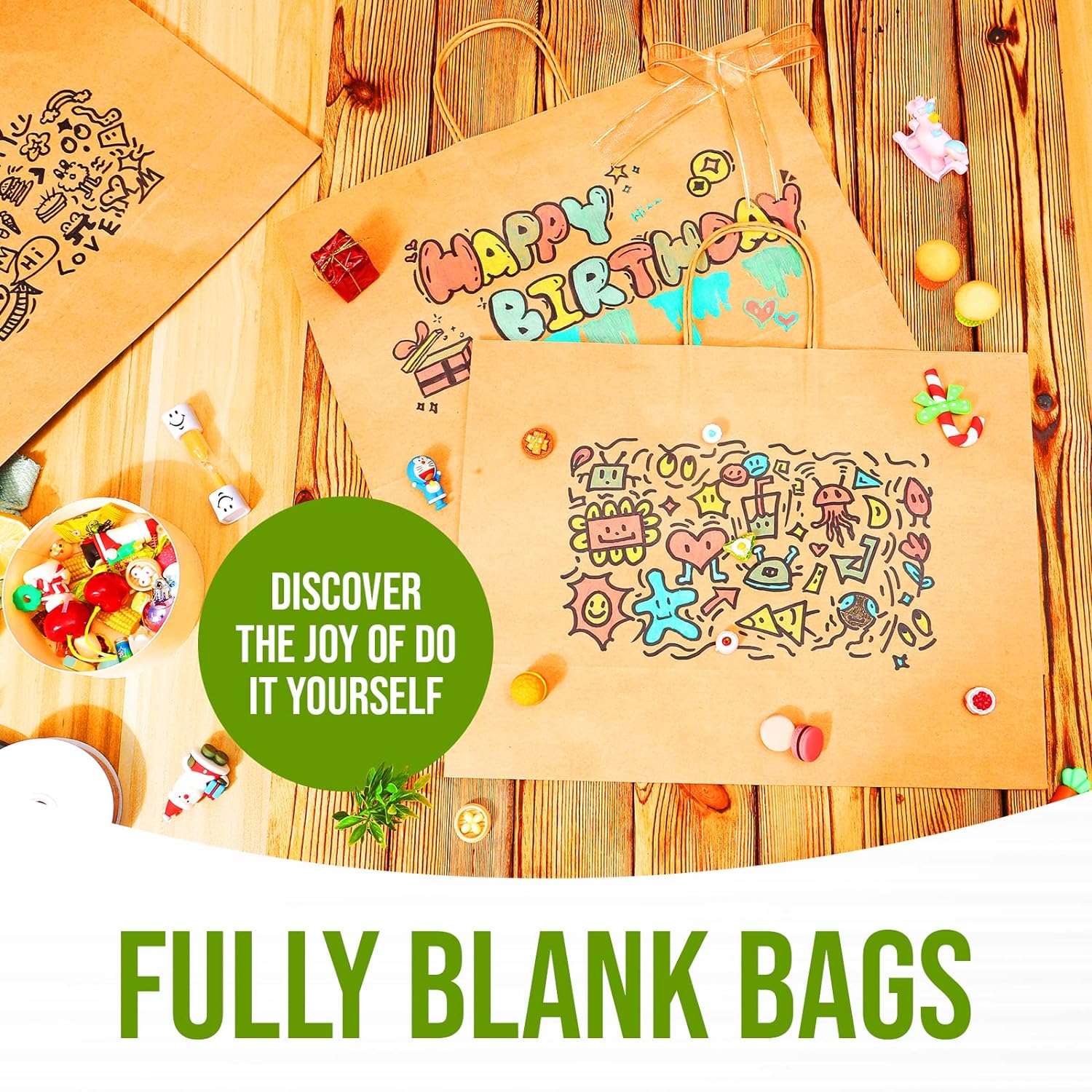 Kraft Paper Bags with Handles, 50 Pack Large Brown Heavy Duty Bags | 16x6x12 Inches, Bulk Shopping and Retail Bags