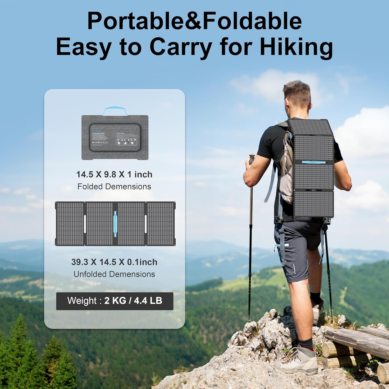 60W Portable Solar Panels for Camping, IP67 Foldable Small Solar Charger | Waterproof Solar Panel kit with USB-C