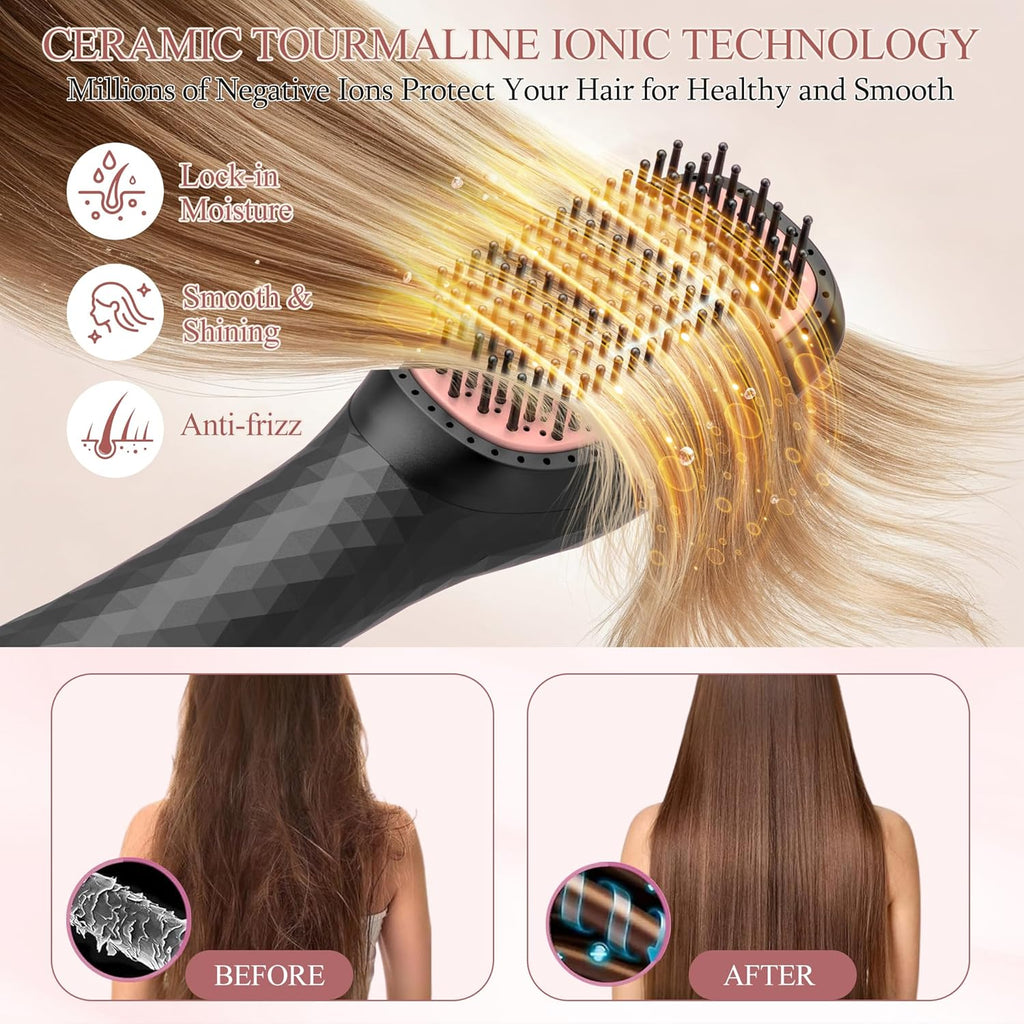 Hair Dryer Brush Blow Dryer Brush Straightener, 4-in-1 Professional 1200W Ionic Hot Air Brush Styler with Ceramic &