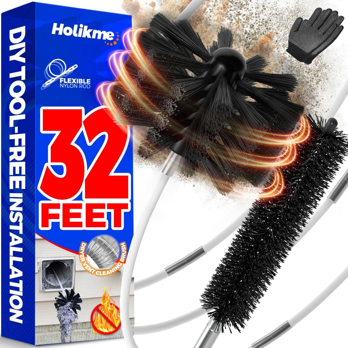 Dryer Vent Cleaner Kit - 32Ft Flexible Lint Brush for Deep Cleaning