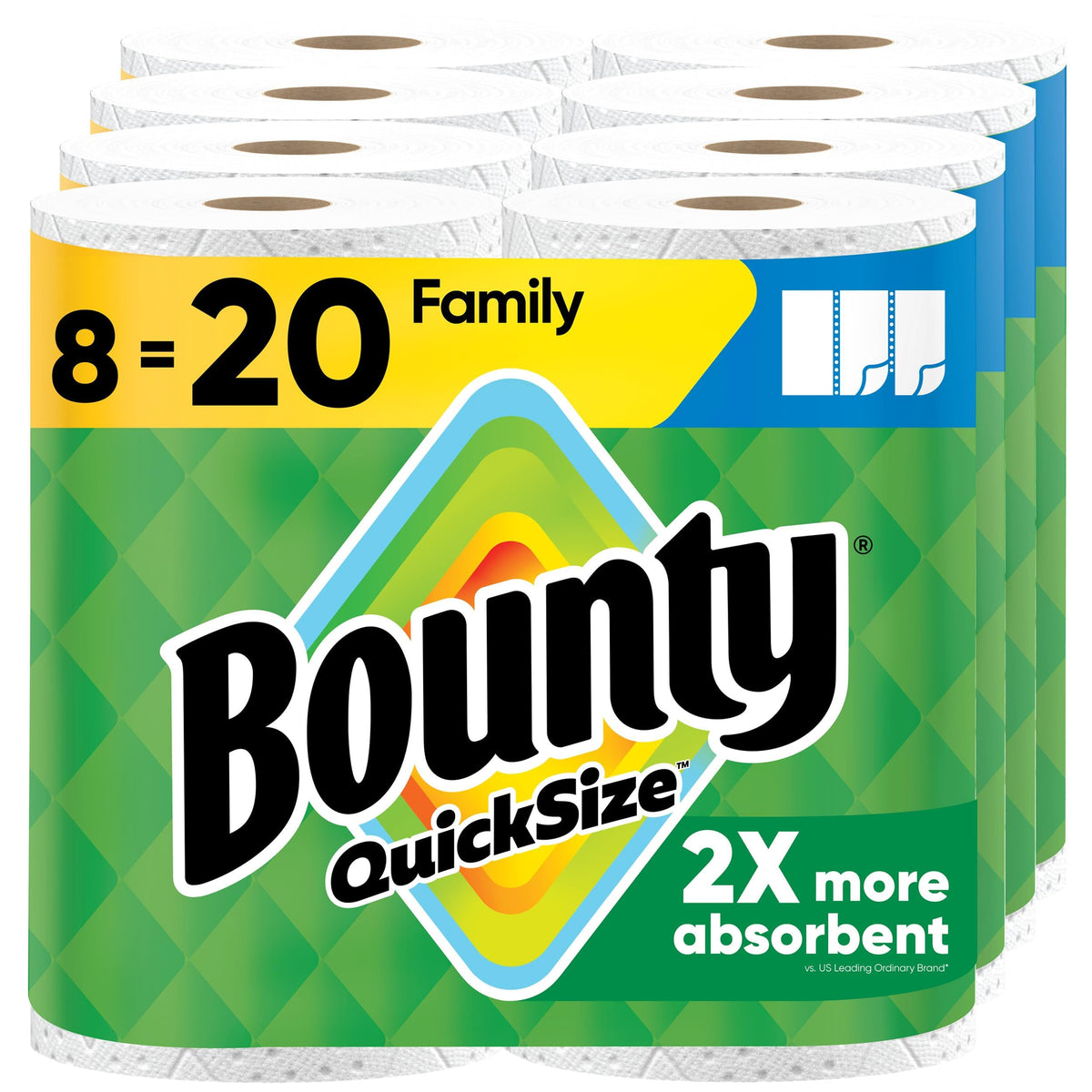 Quick Size Paper Towels, White, 8 Family Rolls