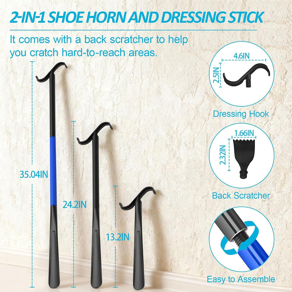 Assistive Device No Bending Kit for Elderly -Sock Aids, Foldable Reacher Grabber with 360° Rotating Jaw & Magnet