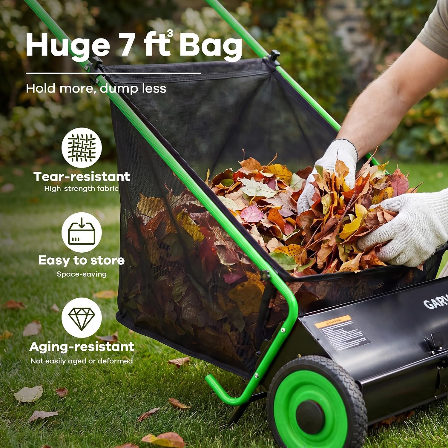 Push Lawn Sweeper, 26 in Leaf & Grass Collector with 7 cu. ft. Hopper Bag, Heavy Duty Yard Sweeper with Clear Dust