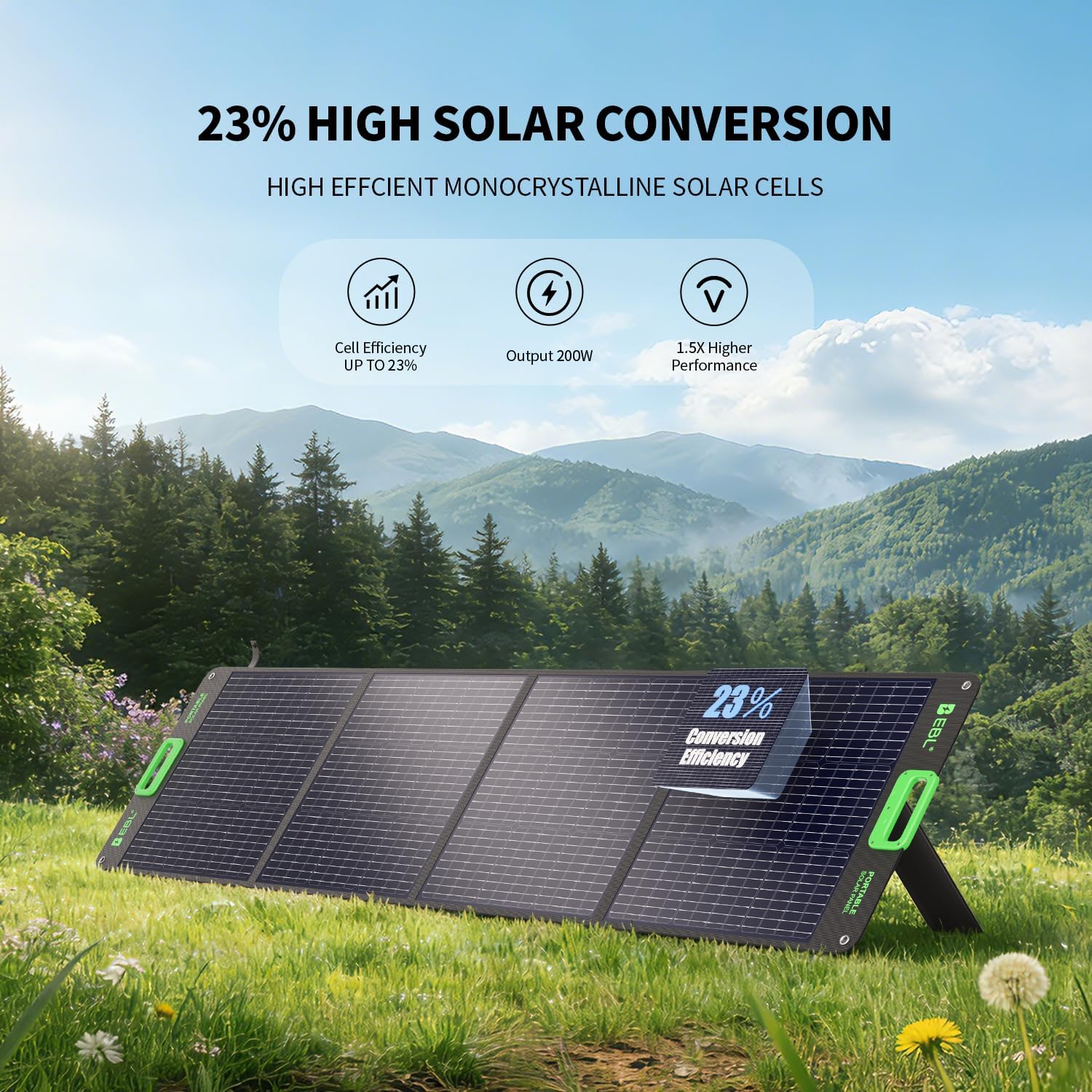 1000W Portable Power Station with 200W Portable Solar Panel | 23.5% High Efficiency Solar Panel, EBL 999Wh Solar
