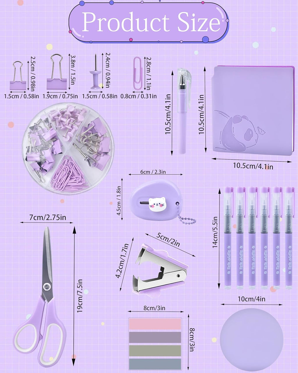 Purple Desk Accessories and Organizers with Desk Organizer and 360°Rotating Pen Holder stapler Pen and a Lot of