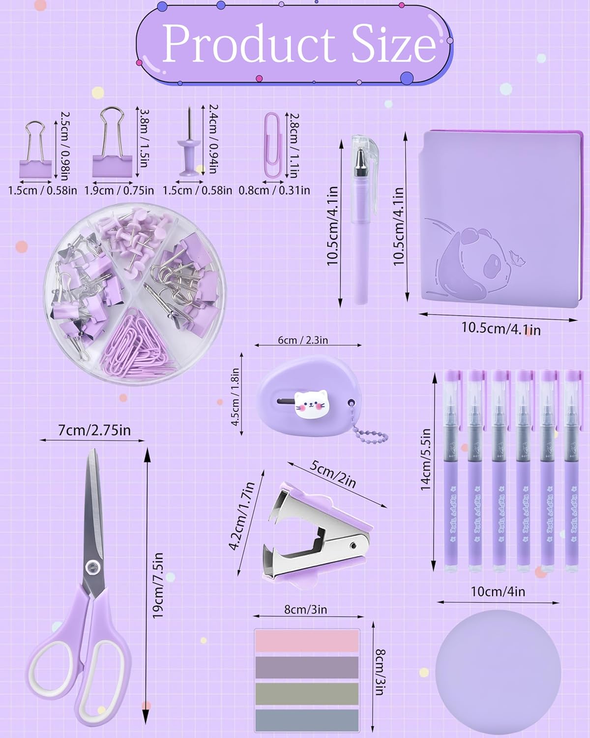 Purple Desk Accessories and Organizers with Desk Organizer and 360°Rotating Pen Holder stapler Pen and a Lot of