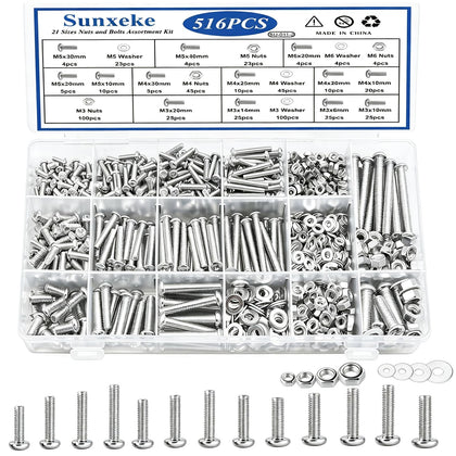 516Pcs Nuts and Bolts Assortment Kit, Phillips Pan Head, Silver