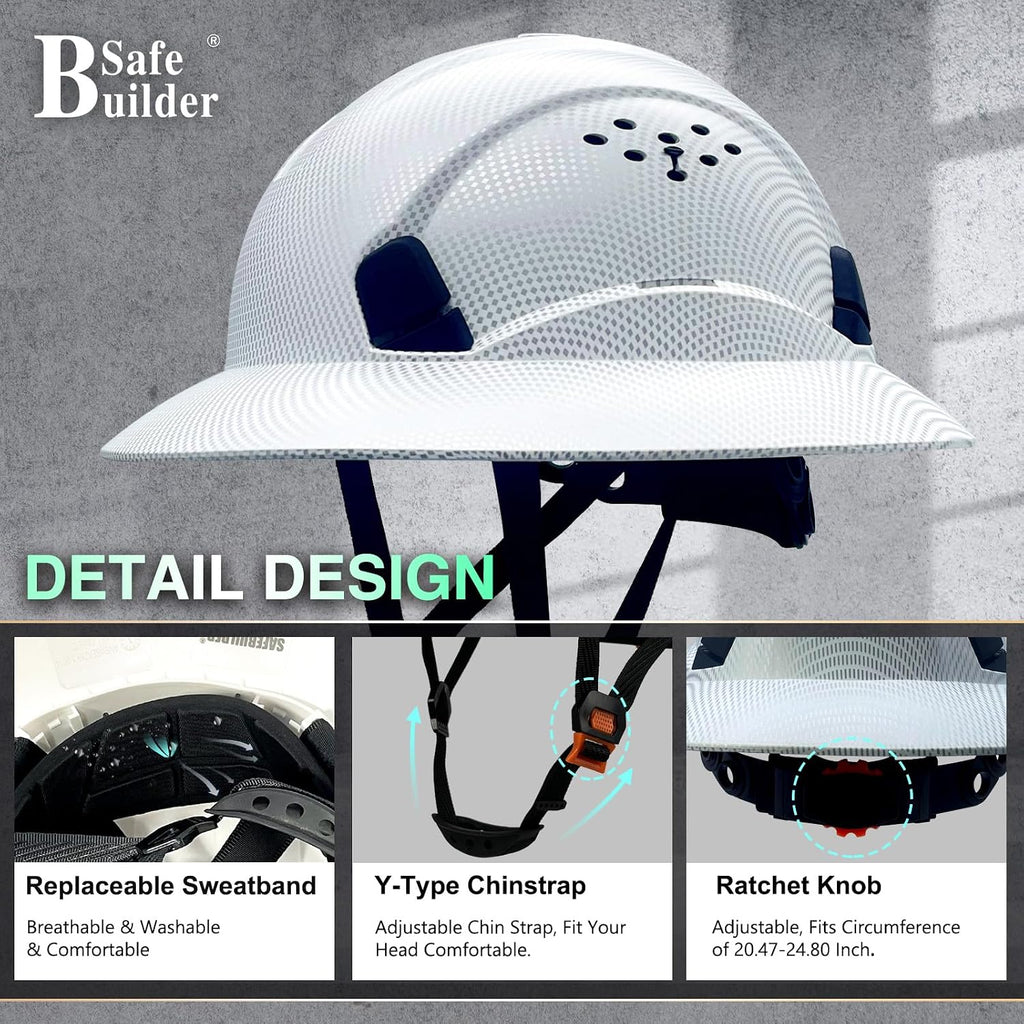 Full Brim Hard Hats Construction Hardhats Safety Helmet Vented Adjustable Lightweight Sunshade Work Caps Industrial