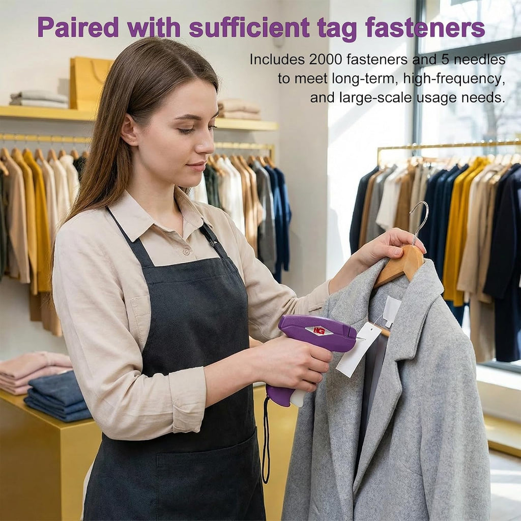 Standard Tagging Gun Price Tag Attacher Gun for Clothing with 5 Needles and 2000 2inch Barbs Fasteners, Purple