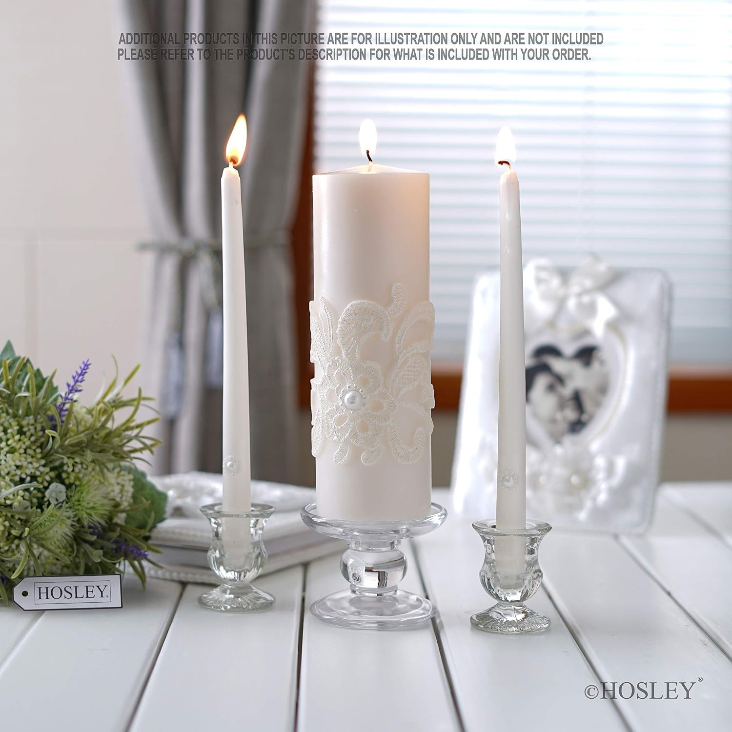 11.50 Inch High White Wedding Unity Candle Set Includes 1 Pillar and 2 Taper Candles & Hosley Farmhouse Wedding