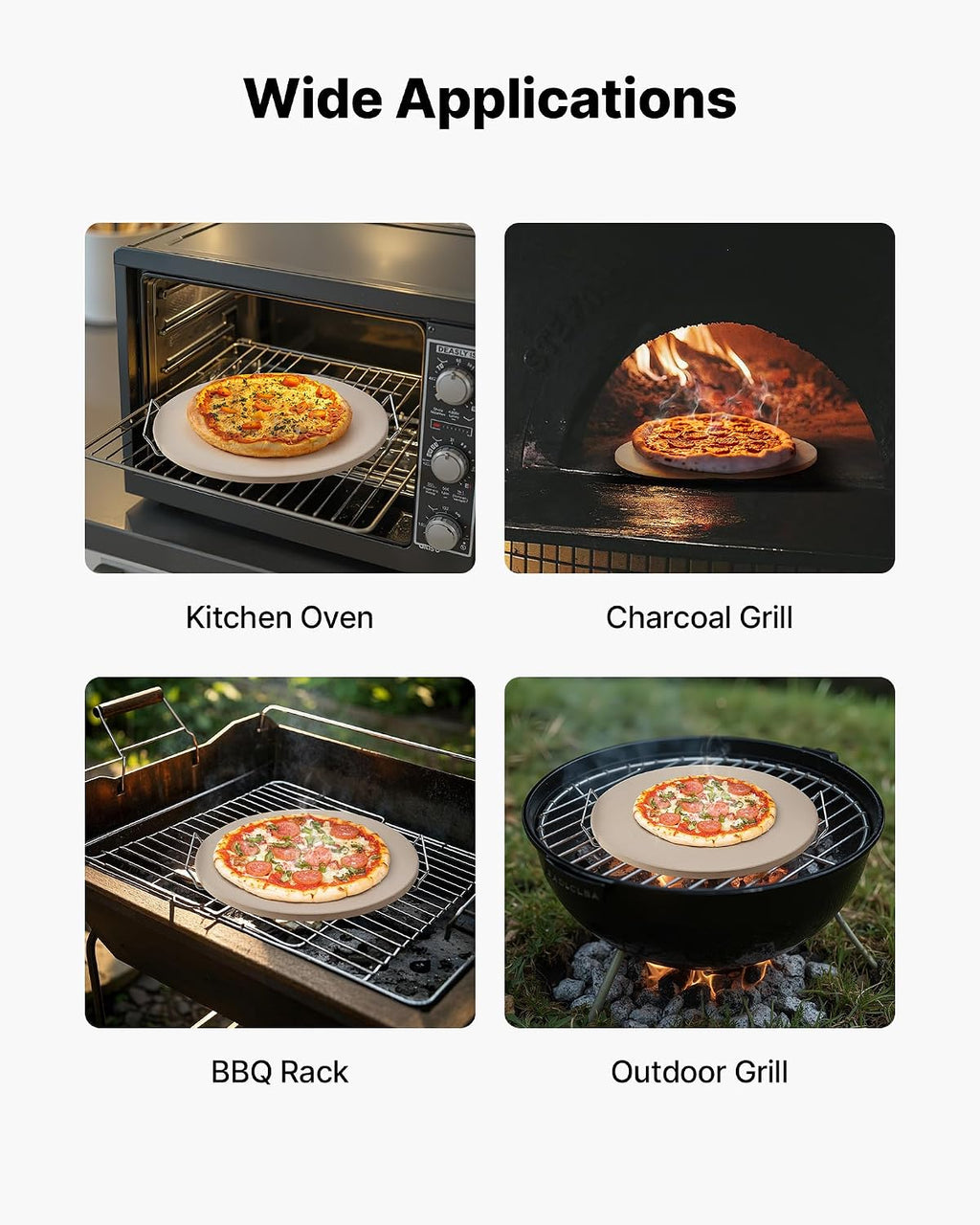 Pizza Stone, 16 in Round Pizza Stone, 0.67" Thick Extra Large Baking-Stone with Rack Stand, 1450℉ Heat-Resistant