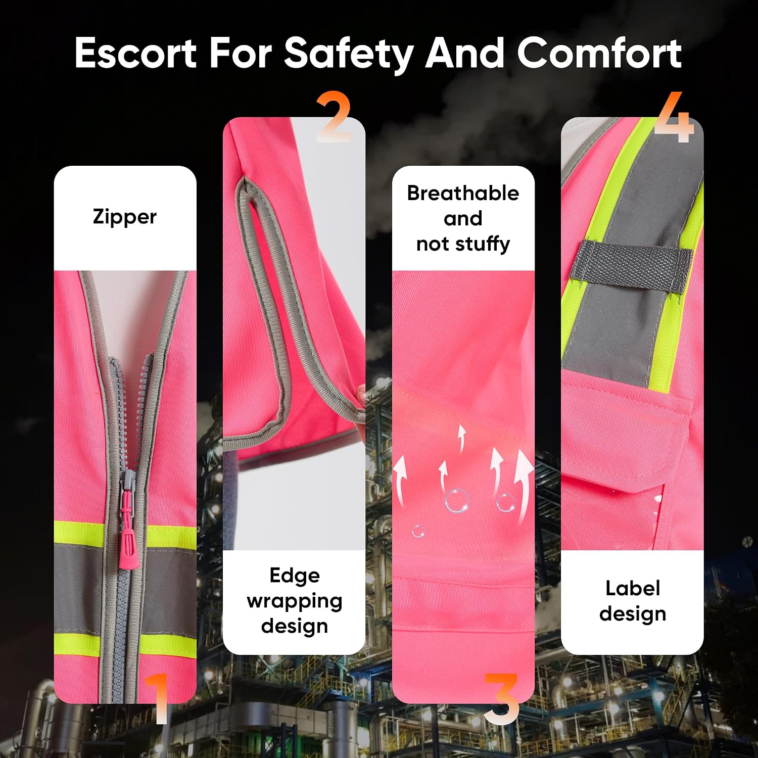 Hi Vis Safety Vest for Women, Working Drawstring waist Construction Vest with Pockets and Zipper, Womens Safety Vest