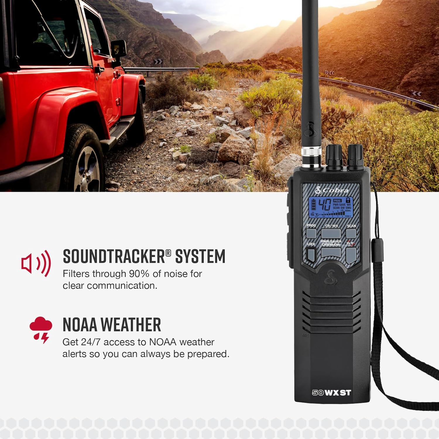 HH50WXST Handheld CB Radio - Emergency Radio with Access to Full 40 Channels and NOAA Alerts, Earphone Jack, 4 Watt