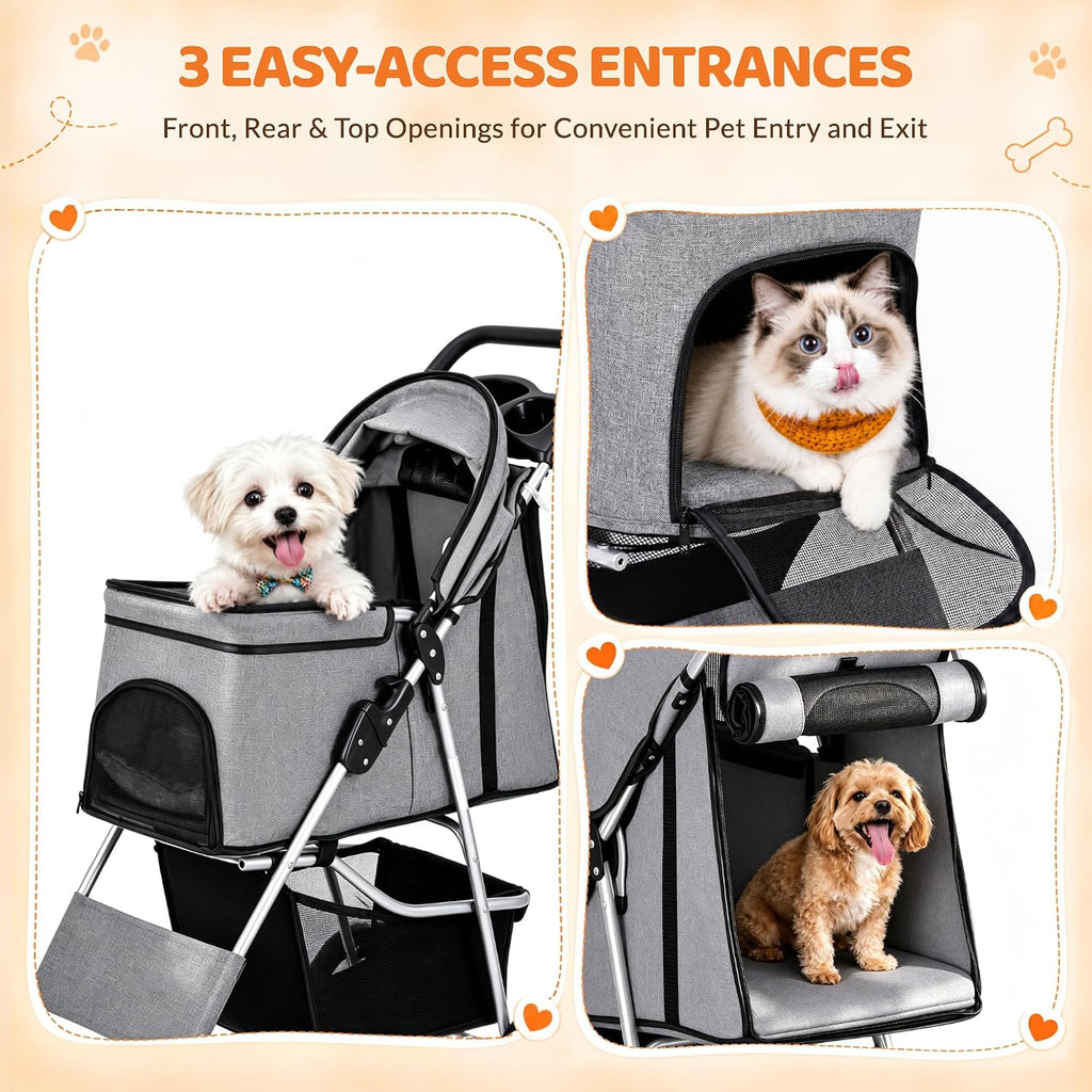 Foldable Pet Stroller, Cat/Dog Stroller with 4 Wheels