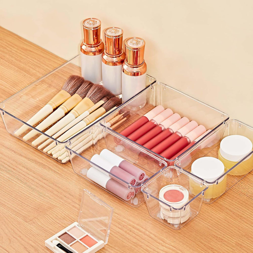 13-Piece Drawer Organizers with Non-Slip Silicone Pads, 5-Size Desk Bathroom Drawer Organizer Trays Storage Tray for