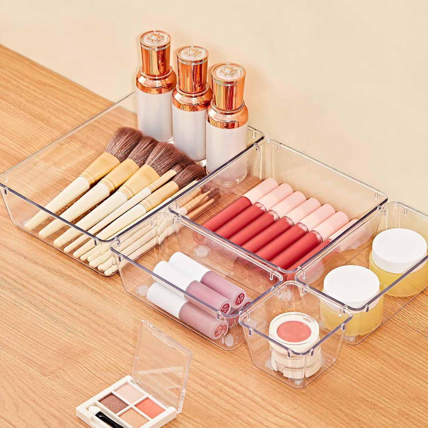 13-Piece Drawer Organizers with Non-Slip Silicone Pads, 5-Size Desk Bathroom Drawer Organizer Trays Storage Tray for